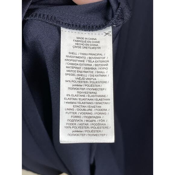 Ralph Lauren Crepe Sleeveless Dress Navy Blue Midi Gold Plated Logo Size 16 - Picture 12 of 16